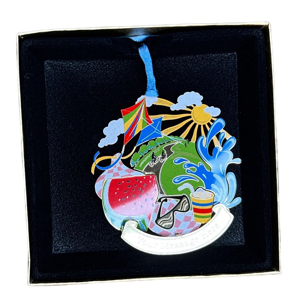 Vintage Chemart Christmas Ornament Summer Collage 24K Gold Finished Brass